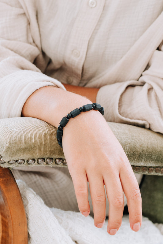 Kristallarmband mit Kugelelement 19 cm | Turmalin, schwarz | 6 mm Perlen