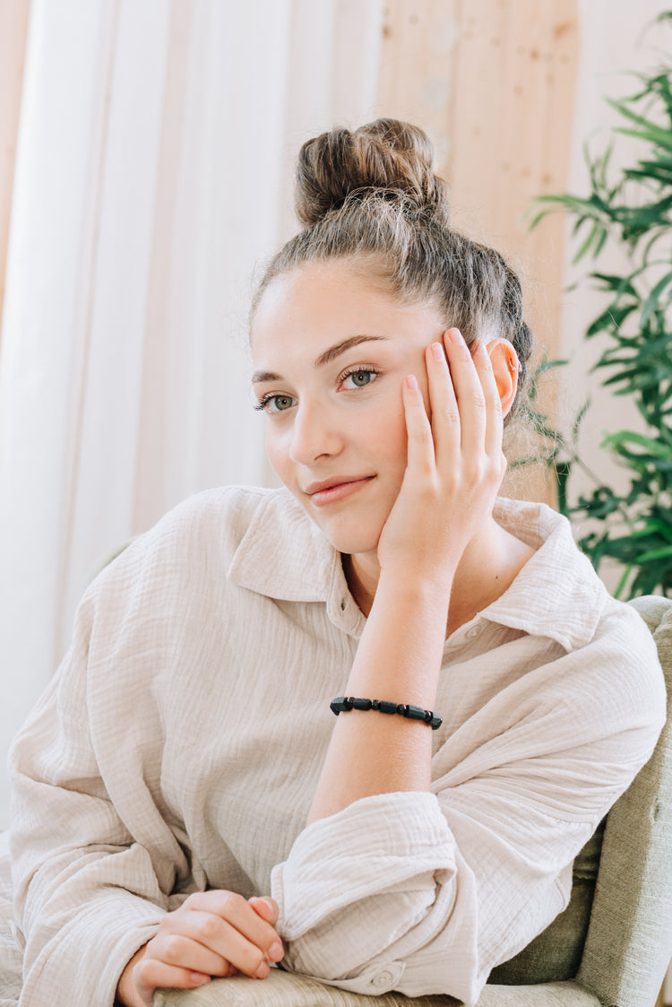 Kristallarmband mit Kugelelement 19 cm | Turmalin, schwarz | 6 mm Perlen