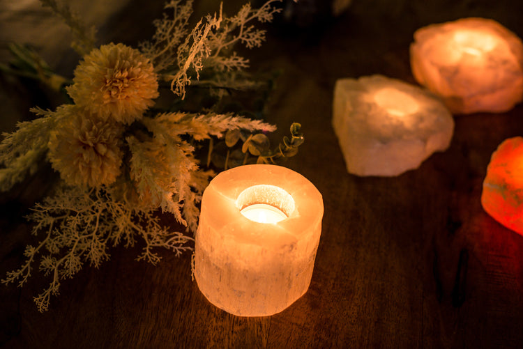 Selenit Teelichthalter