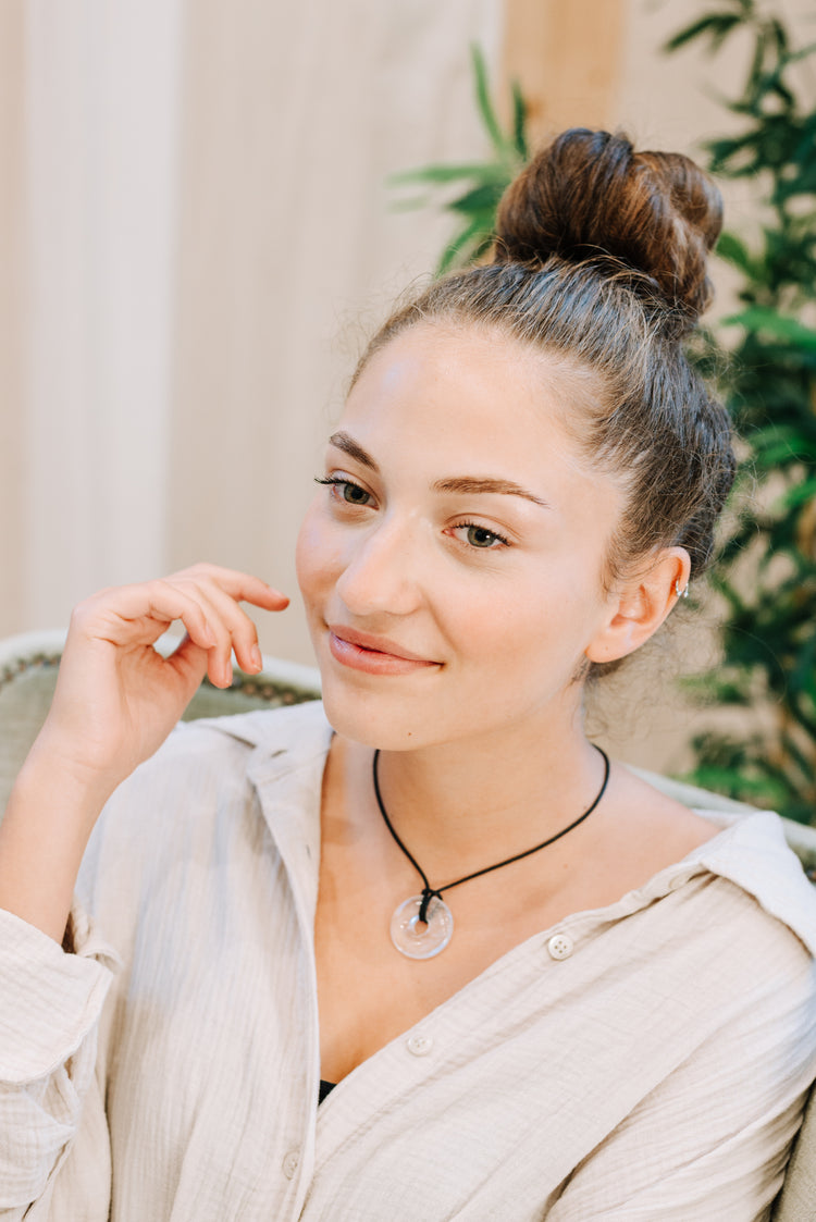 Bergkristall Donut | 30 mm Anhänger + Baumwollband