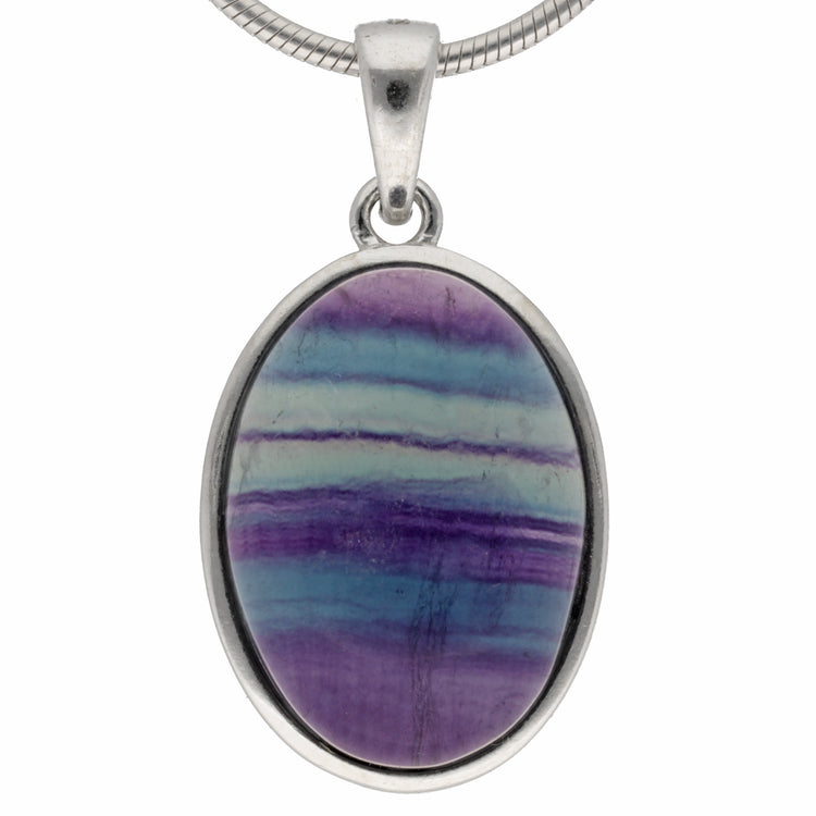 Fluorit Anhänger (oval) in Silber gefasst