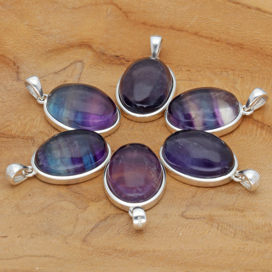 Fluorit Anhänger (oval) in Silber gefasst