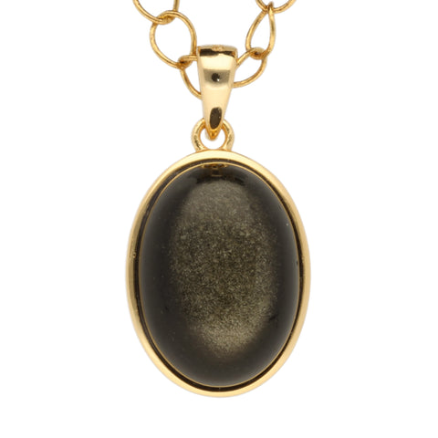 Colgante de obsidiana dorada (ovalado) en plata dorada