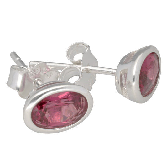 Granat Ohrstecker facettiert | Ovale Perle 6x4 mm | 925er Silber