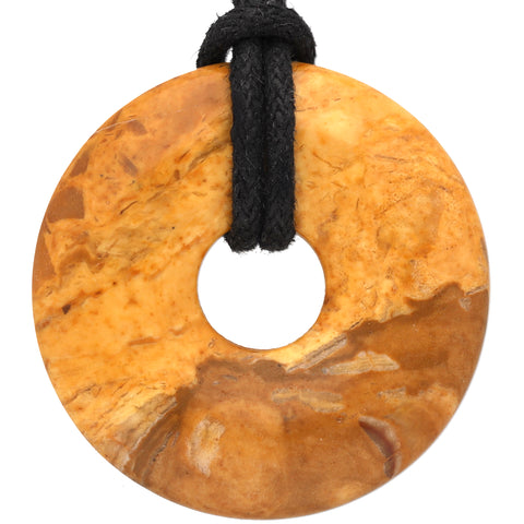 Jaspe amarillo, colgante donut | Colgante de 30 mm + cordón de algodón