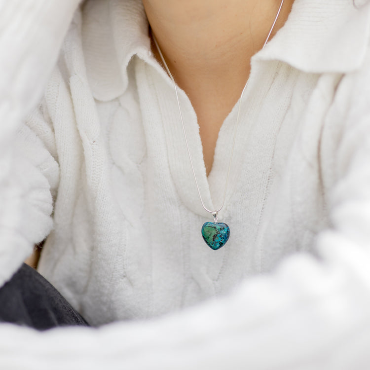 Chrysokoll Herzanhänger | 2x2 cm + 925er Silberöse