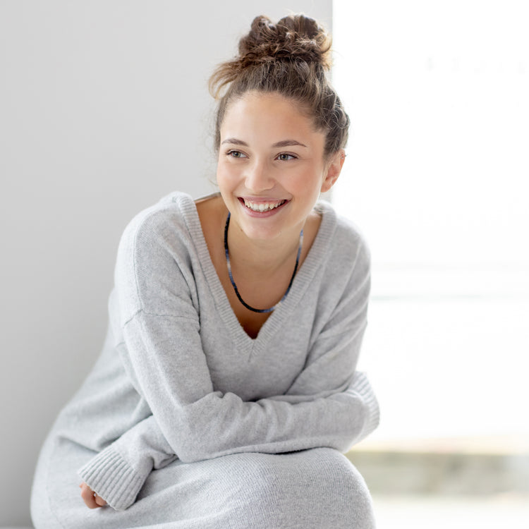 Saphir Perlenkette facettiert | 45 cm + 925er Silber Verschluss