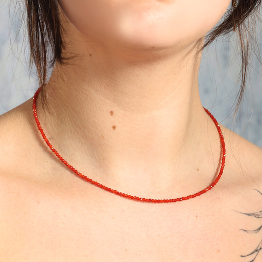 Karneol 2 mm Perlenkette facettiert | 45 cm + Silberverschluss