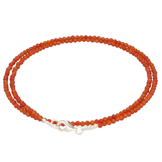 Karneol 2 mm Perlenkette facettiert | 45 cm + Silberverschluss