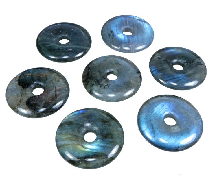 Labradorit Donut | 40 mm Anhänger + Baumwollband