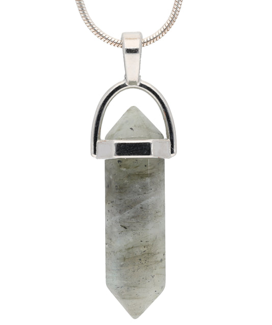 Labradorit | Doppelspitze, gefasst | silberfarbene Öse