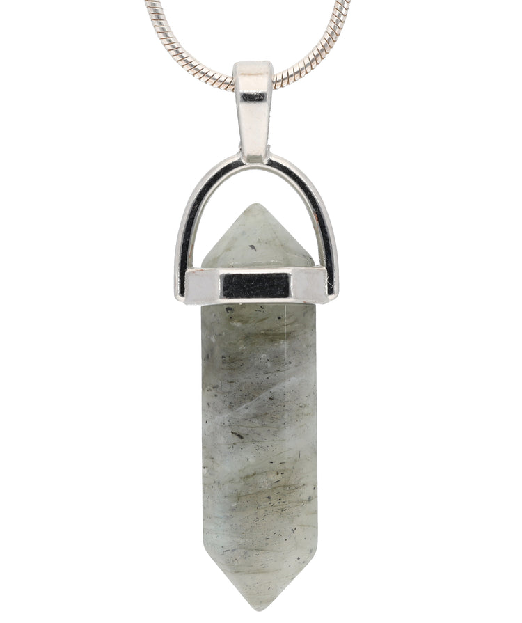 Labradorit | Doppelspitze, gefasst | silberfarbene Öse