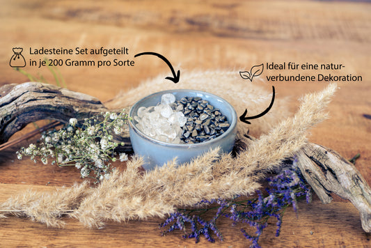 Ladesteine Bergkristall  & Entladesteine Hämatit | Mini Trommelsteine Chips