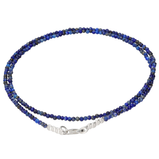 Lapislazuli 2 mm Perlenkette facettiert | 45 cm + Silberverschluss