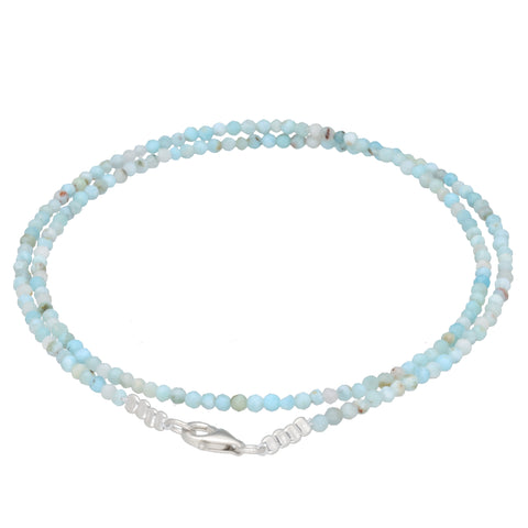 Collier en perles de Larimar 2 mm facettées | 45 cm + fermoir en argent