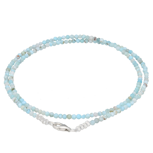 Larimar 2 mm Perlenkette facettiert | 45 cm + Silberverschluss