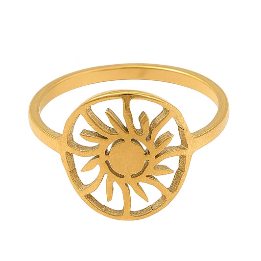 Edelstahl Sonnenring Gold – filigraner Sonnen-Ring, Größe 17,5 mm