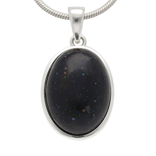 Schwarzer Opal Anhänger (oval) in Silber gefasst