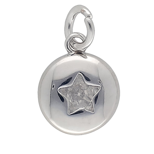 Stern-Anhänger mit Zirkonia – Messing platiniert, 9,5 mm
