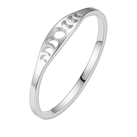 Mondphasen-Ring Edelstahl – schmaler Fingerring, silberfarben