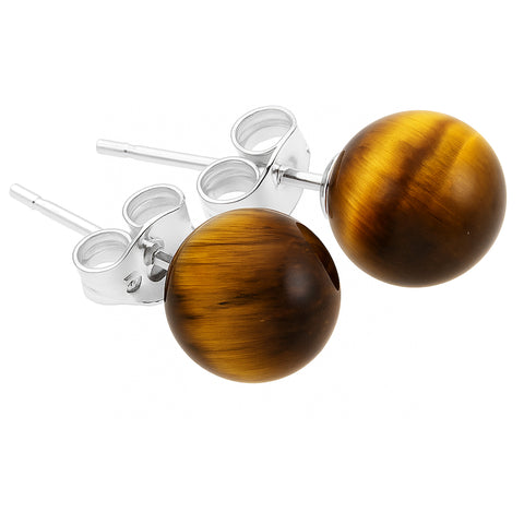 Puces d'oreilles en Œil de tigre 6 mm | Argent 925