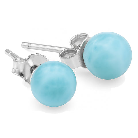 Boucles d'oreilles puces en Larimar 6 mm | Argent 925