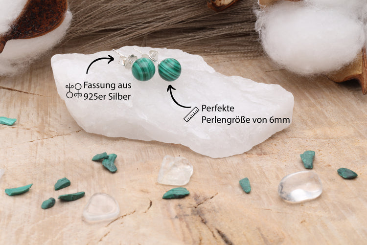Malachit Ohrstecker 6 mm | 925er Silber
