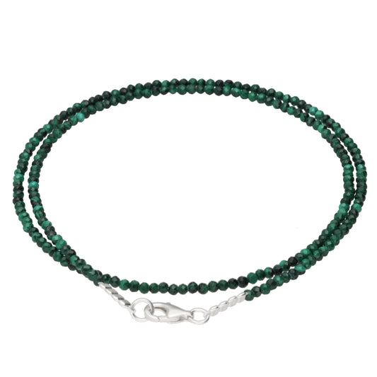Malachit 2 mm Perlenkette facettiert | 45 cm + Silberverschluss