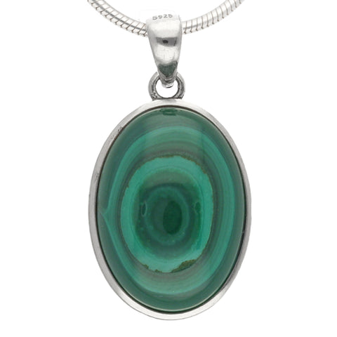Ciondolo in Malachite (ovale) incastonato in argento