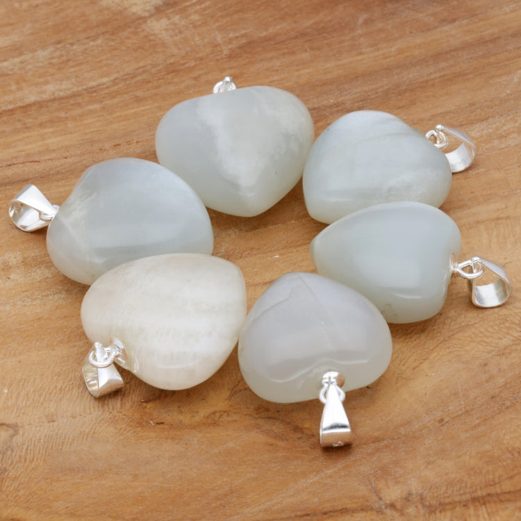 Mondstein Herzanhänger, hell+dunkel | 925er Silberöse | 2 Größen