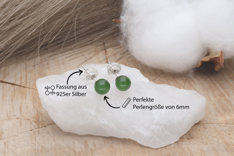 Nephrit Ohrstecker 6 mm | 925er Silber