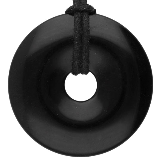 Obsidian, schwarz Donut | 40 mm Anhänger + Baumwollband