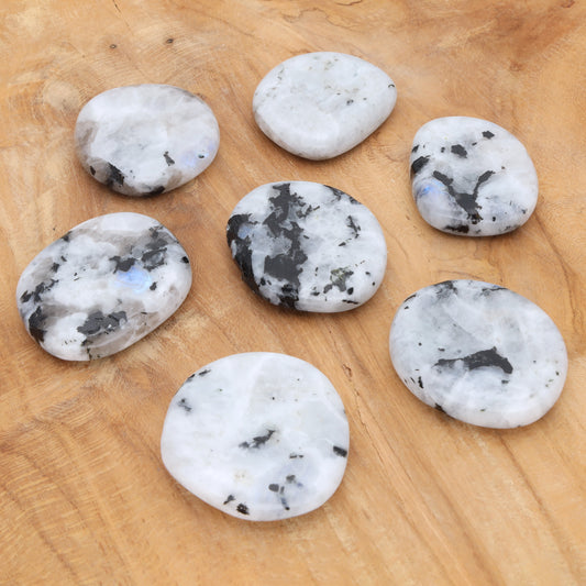 Regenbogen-Mondstein Scheibenstein | Handschmeichler Taschenstein