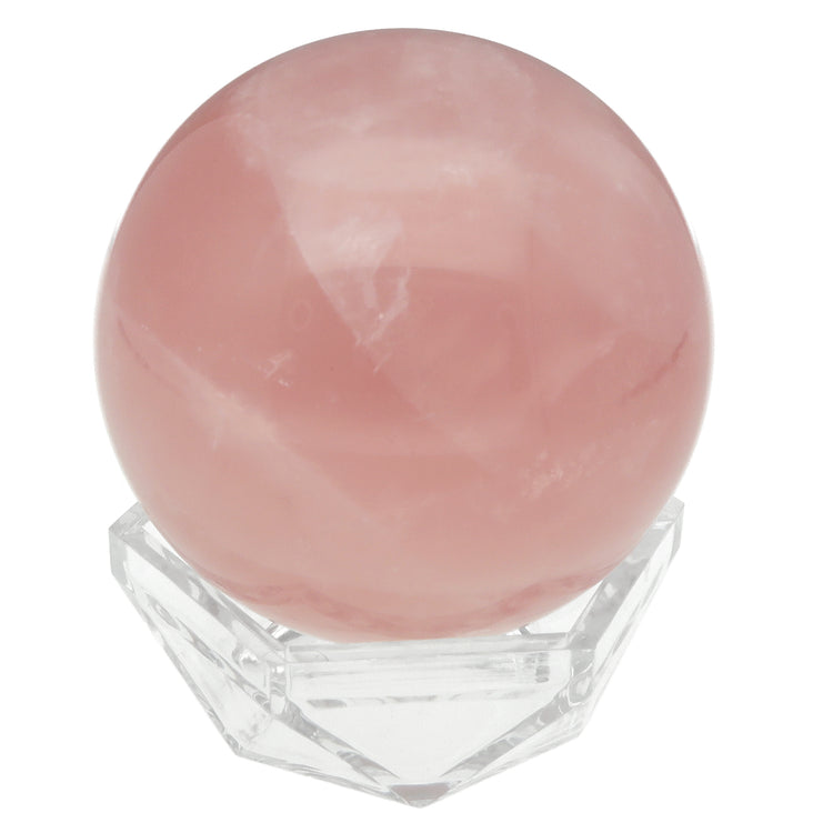 Rosenquarz Kristallkugel | Inklusive Plexiglashalter