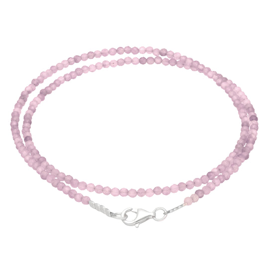 Rosenquarz 2 mm Perlenkette facettiert | 45 cm + Silberverschluss
