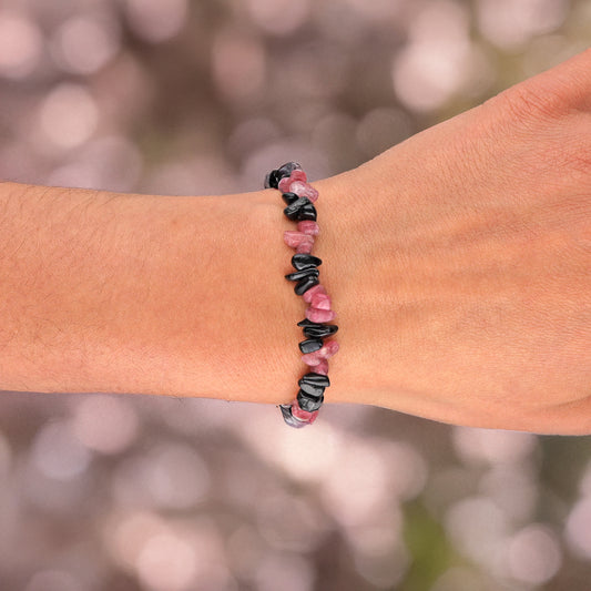 Turmalin, Splitterarmband schwarz (Schörl) + Rot (Rubellit)