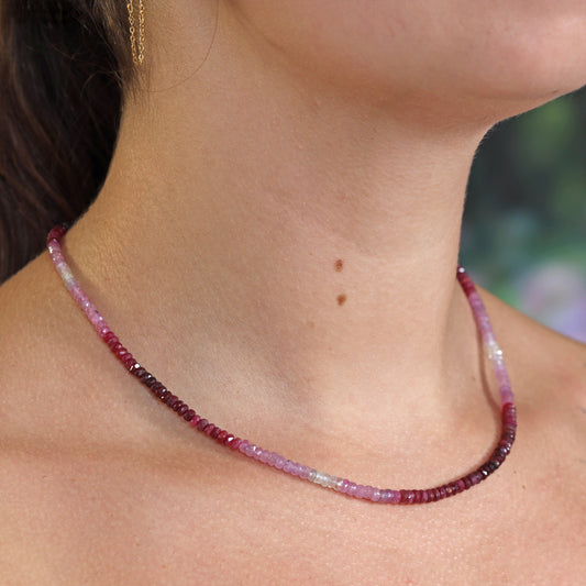 Rubin Kette facettiert | Mit Farbverlauf - 45 cm + Verschluss
