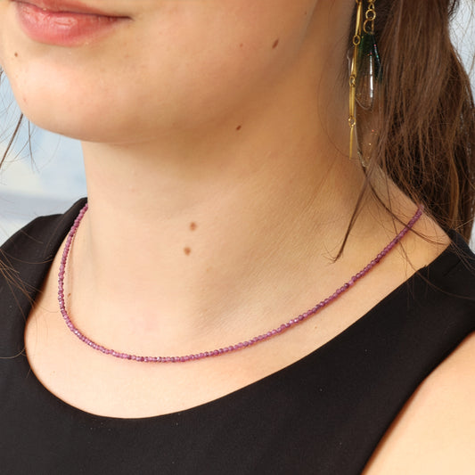 Rubin 2 mm Perlenkette facettiert | 45 cm + Silberverschluss