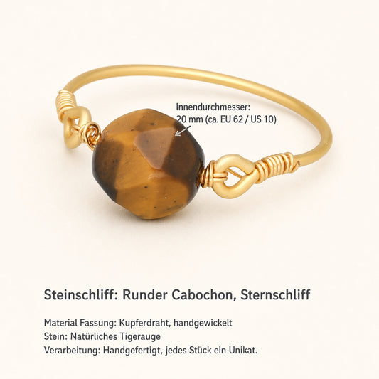 Tigerauge Ring mit Kupferdraht – handgewickelt, Ø 20 mm Innenmaß