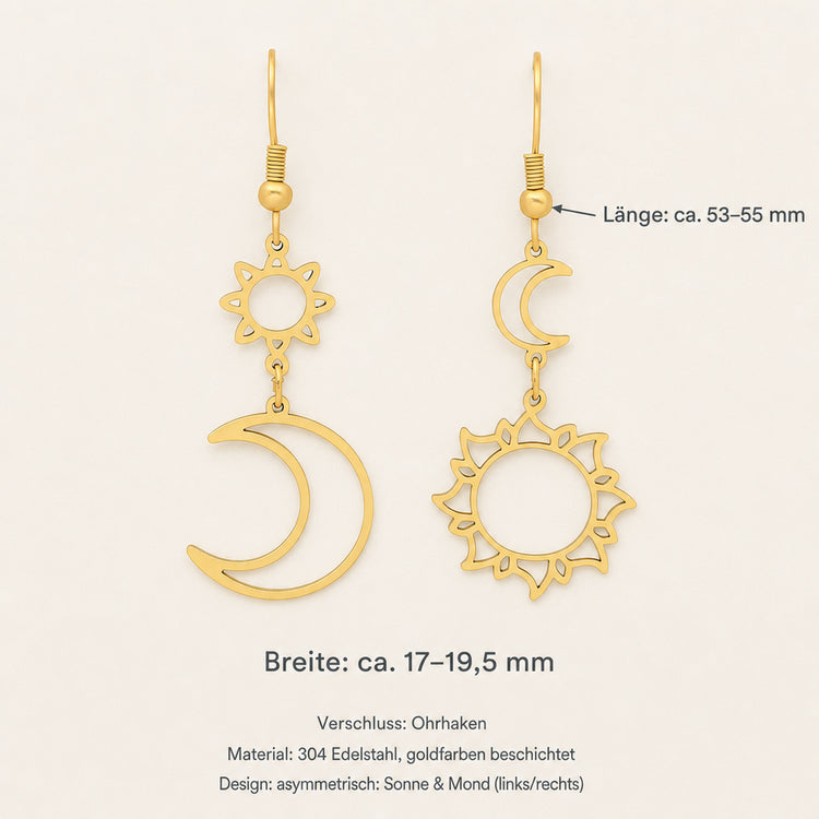 Sonne & Mond Ohrhänger Edelstahl Gold – Bohemian Style