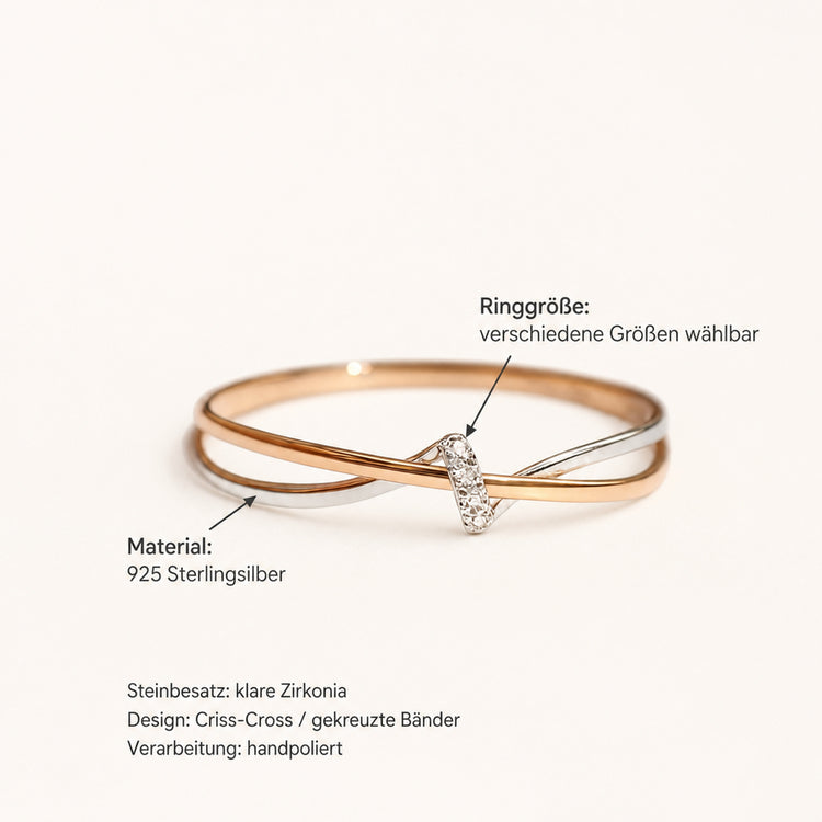 Sterlingsilber Ring Criss-Cross mit Zirkonia – 925er Silber