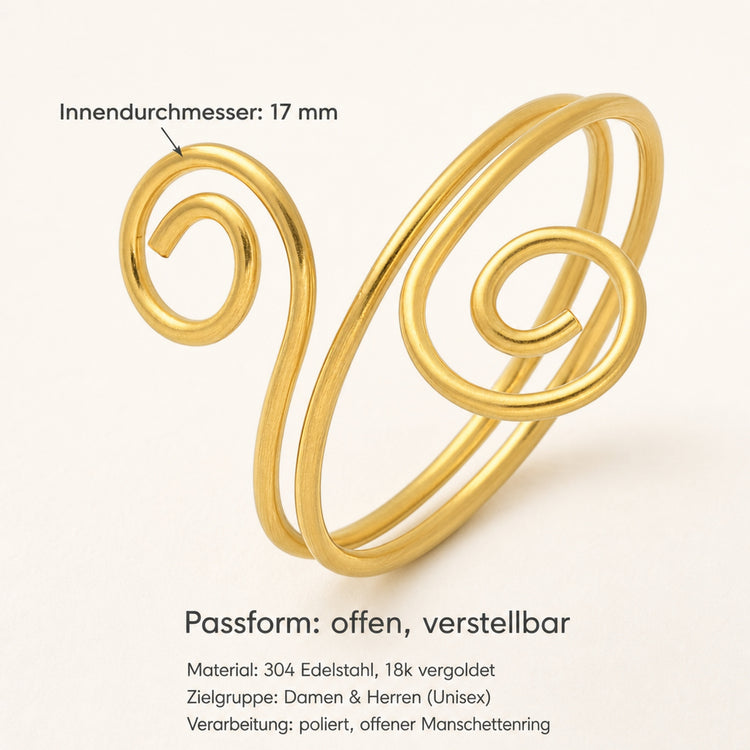 Offener Edelstahl-Ring Gold – 18k vergoldet, verstellbar Unisex