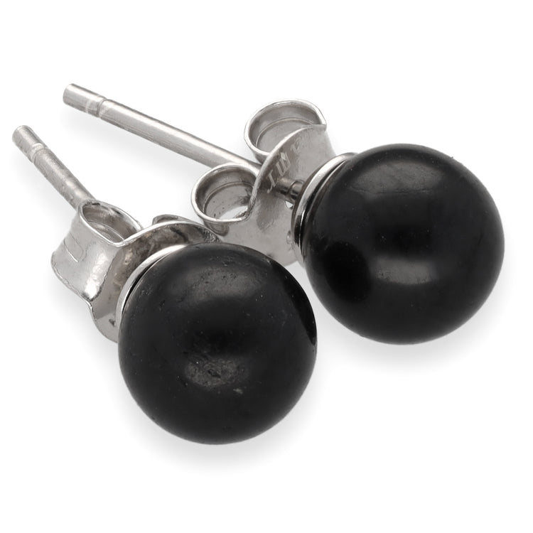 Turmalin, schwarz (Schörl) Ohrstecker 6 mm | 925er Silber