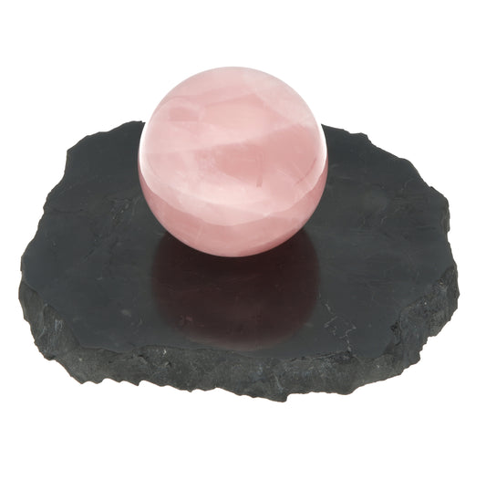 Rosenquarz Kristallkugel | Inklusive Plexiglashalter