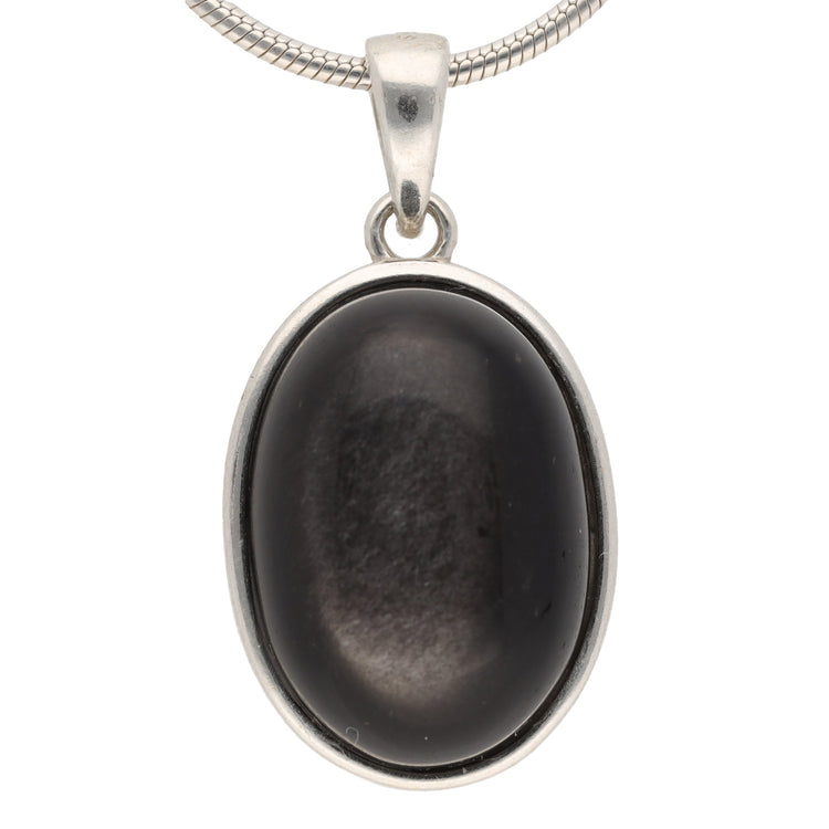 Silberobsidian Anhänger (oval) in Silber gefasst