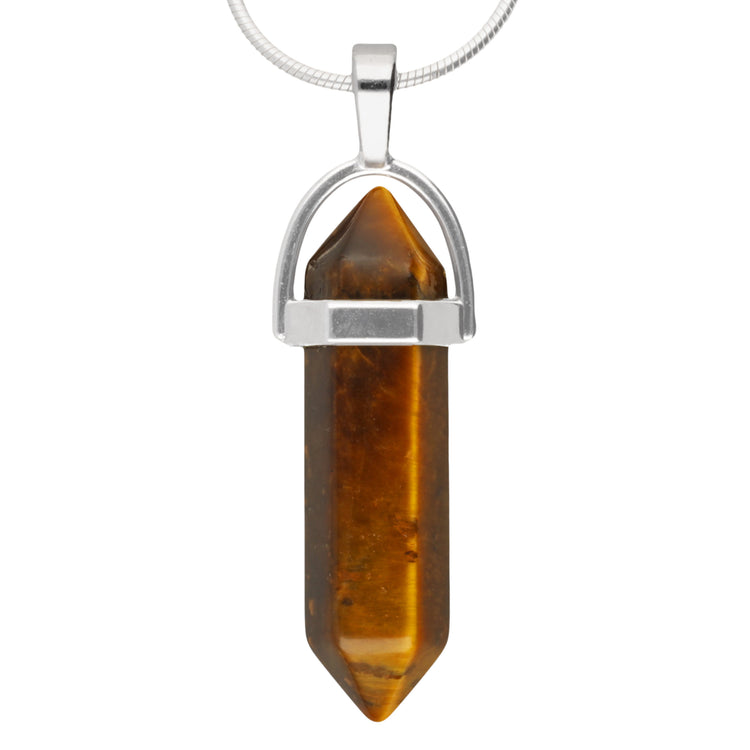 Tigerauge | Doppelspitze, gefasst | silberfarbene Öse