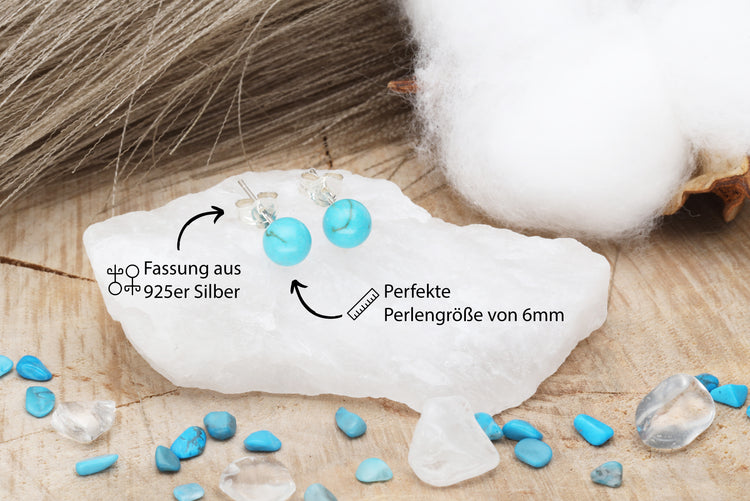 Türkis Ohrstecker 6 mm | 925er Silber