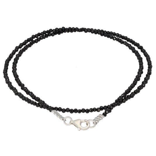 Turmalin, schwarz 2 mm Perlenkette facettiert | 45 cm + Silberverschluss