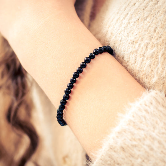 Turmalin, schwarz (Schörl) Mini-Kugelarmband | 4 mm