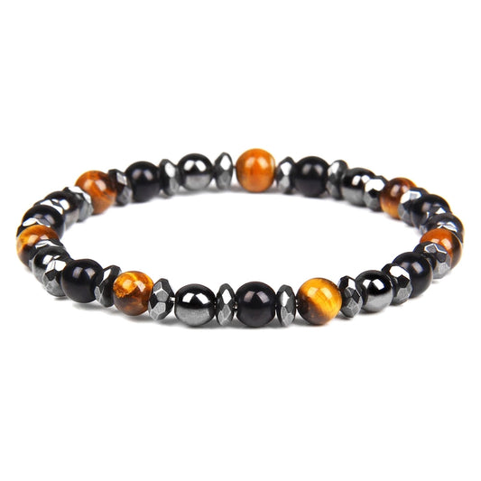 Herren-Armband Hämatit & Tigerauge — Stretch, 6 mm/18 cm oder 8 mm/19 cm – 6 mm Perlen / 18 cm